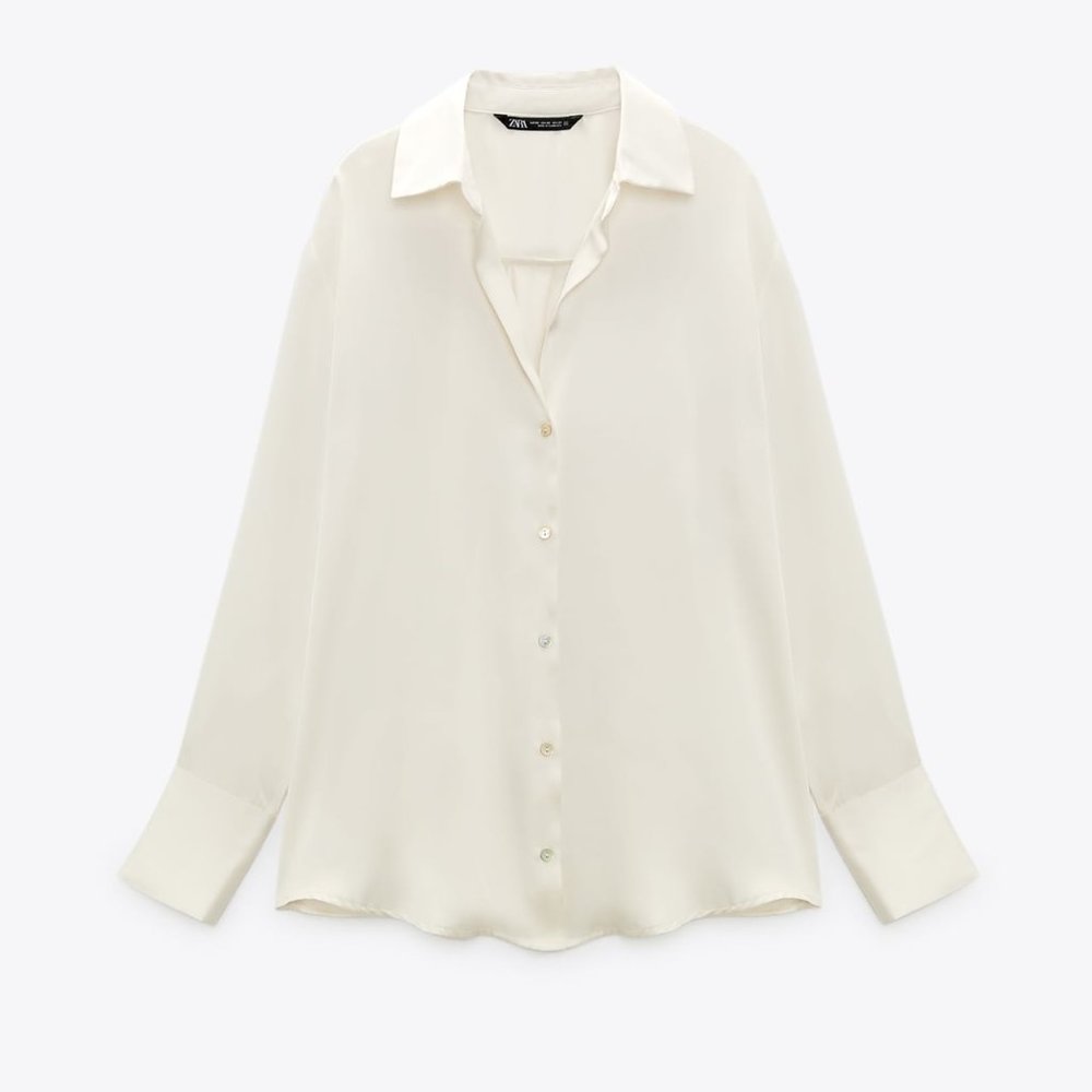 Zara Satin Effect Cream Button Down
